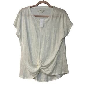 Lou & Grey for LOFT White Shirt Short Sleeve Top Lightweight Size M Medium